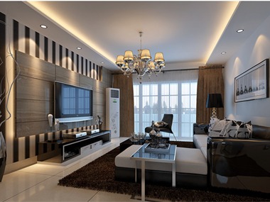 采用黑白灰为主色调，深色的家具，白色的墙壁，灰色的