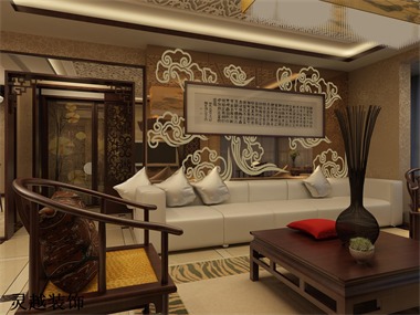 中式客厅沙发背景墙效果图 