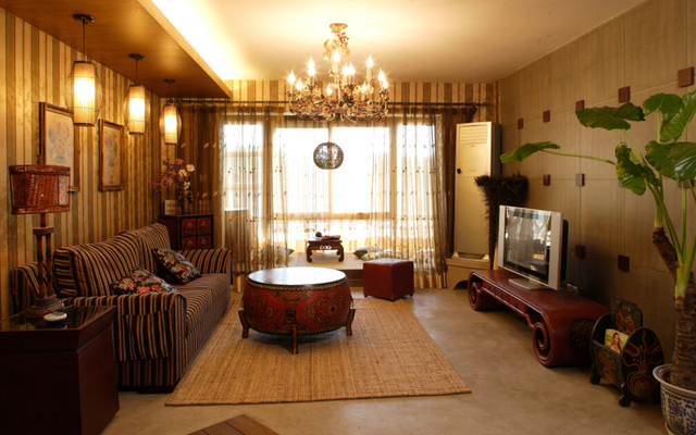 滨江名城中式三居室设计客厅