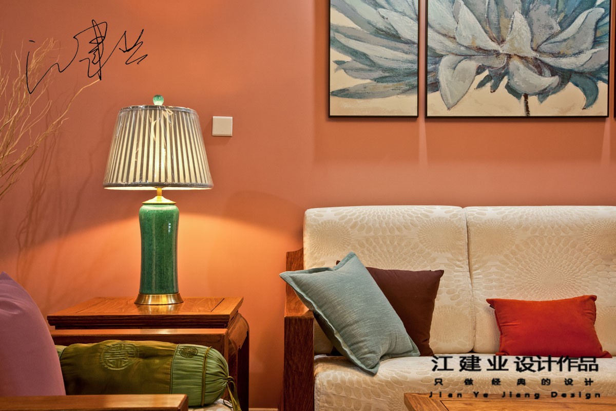中式客廳沙發背景墻實景圖