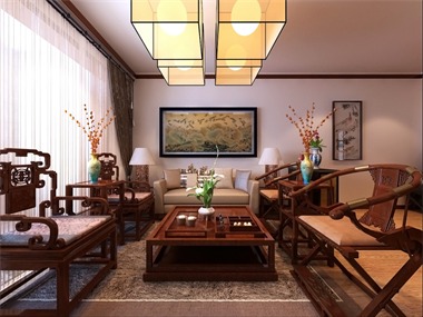 中式客厅沙发背景墙效果图